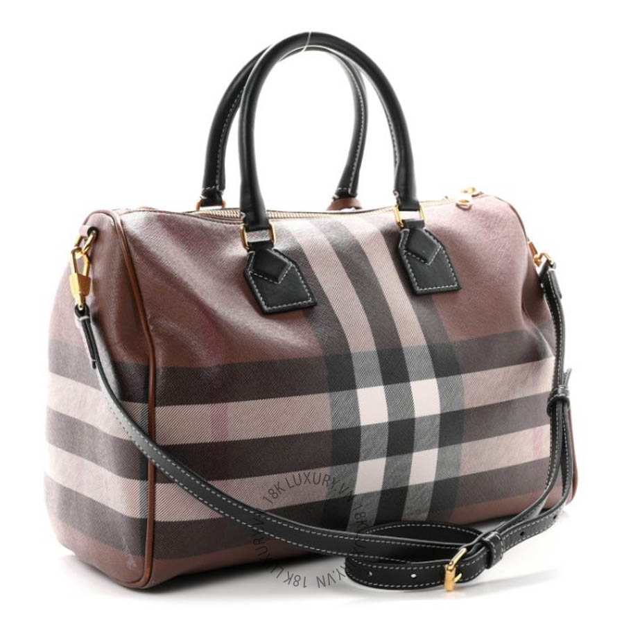 Túi xách Burberry E-canvas Check Bowling Bag Dark Birch Brown FPTG133