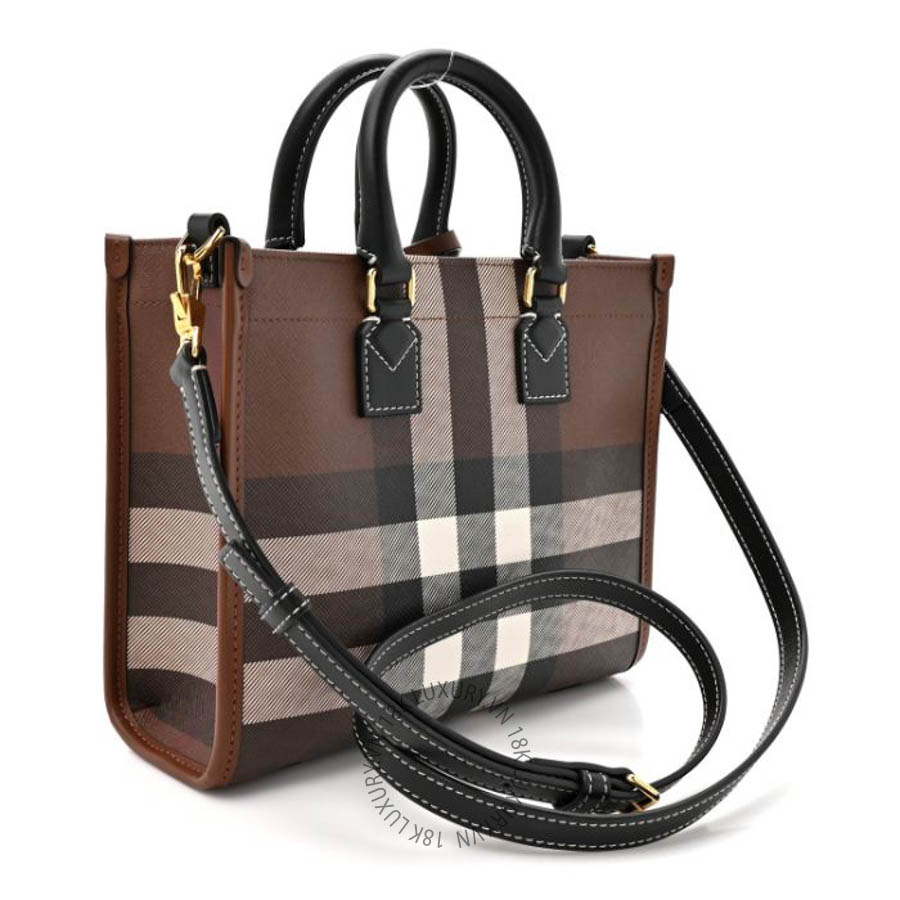 Túi xách Burberry E-Canvas Check Calfskin Mini Freya Tote Dark Birch Brown FPTG113