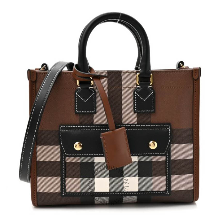 Túi xách Burberry E-Canvas Check Calfskin Mini Freya Tote Dark Birch Brown FPTG113