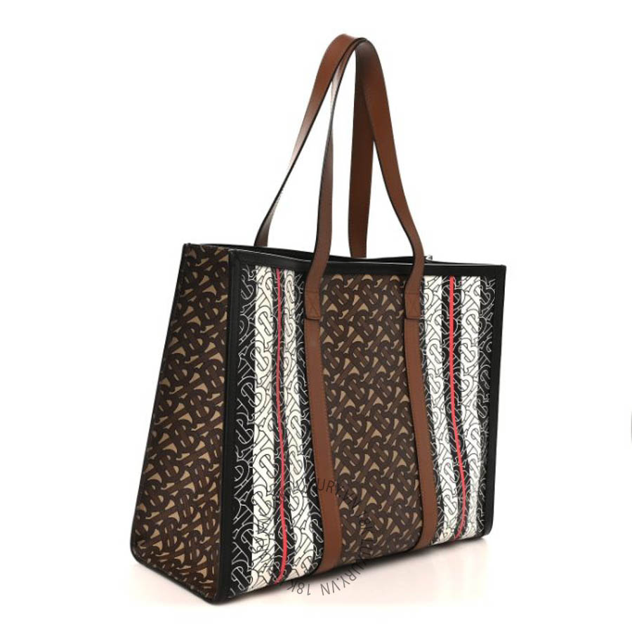 Túi xách Burberry E-Canvas Monogram Stripe Book Tote Black Bridle Brown FPTG063