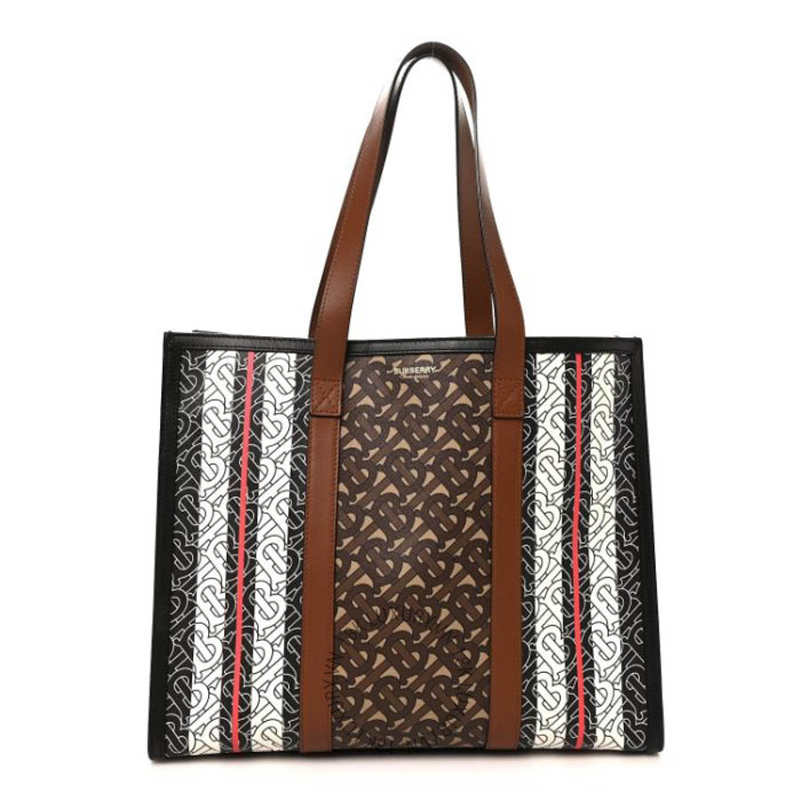 Túi xách Burberry E-Canvas Monogram Stripe Book Tote Black Bridle Brown FPTG063