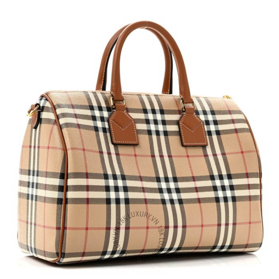 Túi xách Burberry Horseferry Check Medium Bowling Bag Tan FPTG117