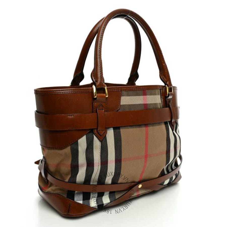 Túi xách Burberry House Check Bridle Calfskin Medium Lynher Tote Dark Tan FPTG034