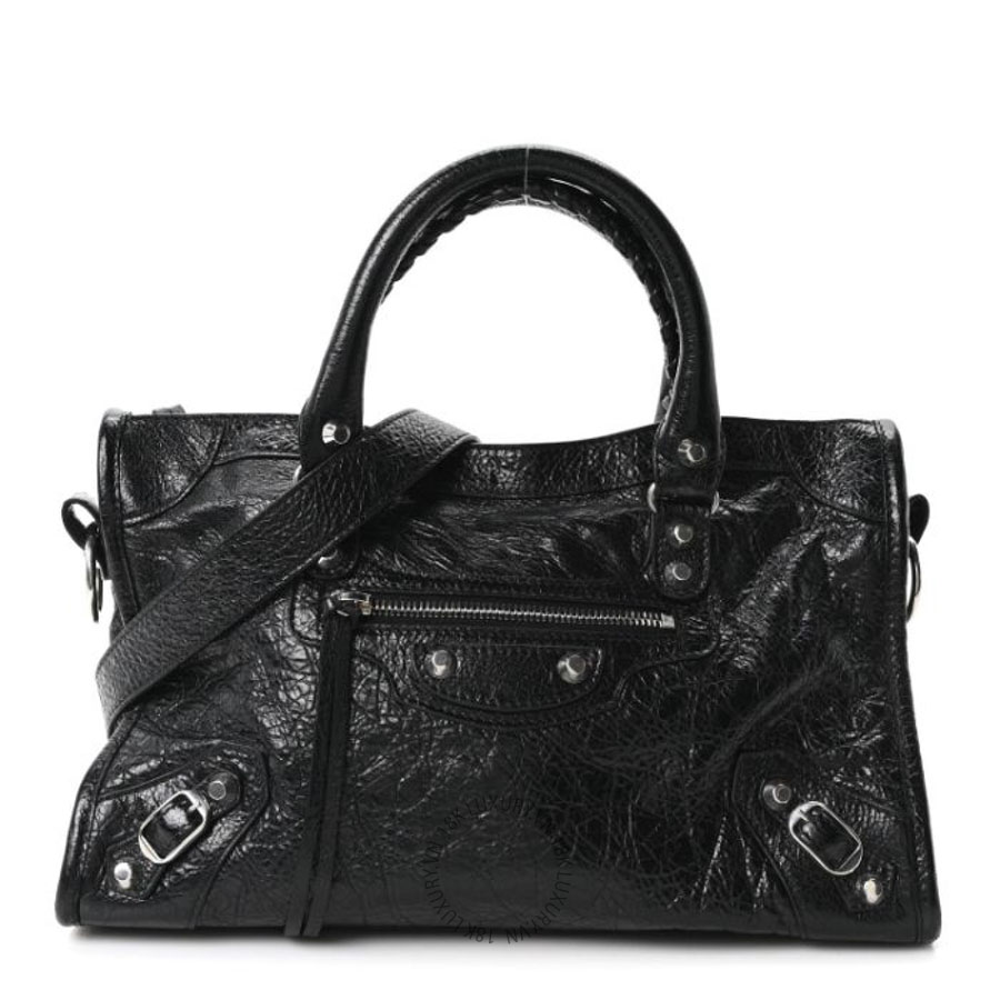 Túi xách đeo chéo Balenciaga Agneau Arena Silver Hardware Small Le City Black BLG184