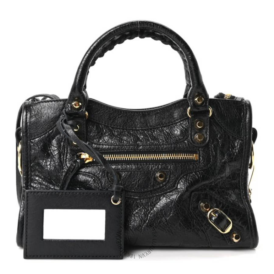 Túi xách đeo chéo Balenciaga Agneau Classic Gold Hardware Mini City Black BLG109