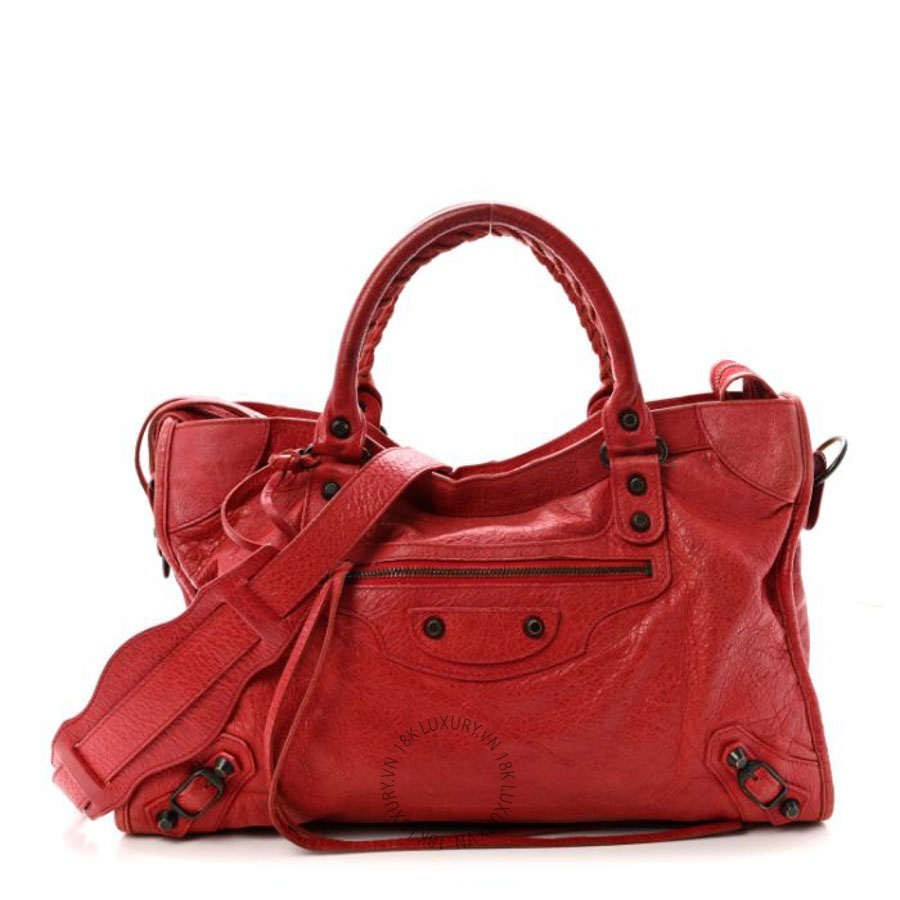 Túi xách đeo chéo Balenciaga Agneau Classic Hardware City Rouge Coquelicot BLG402
