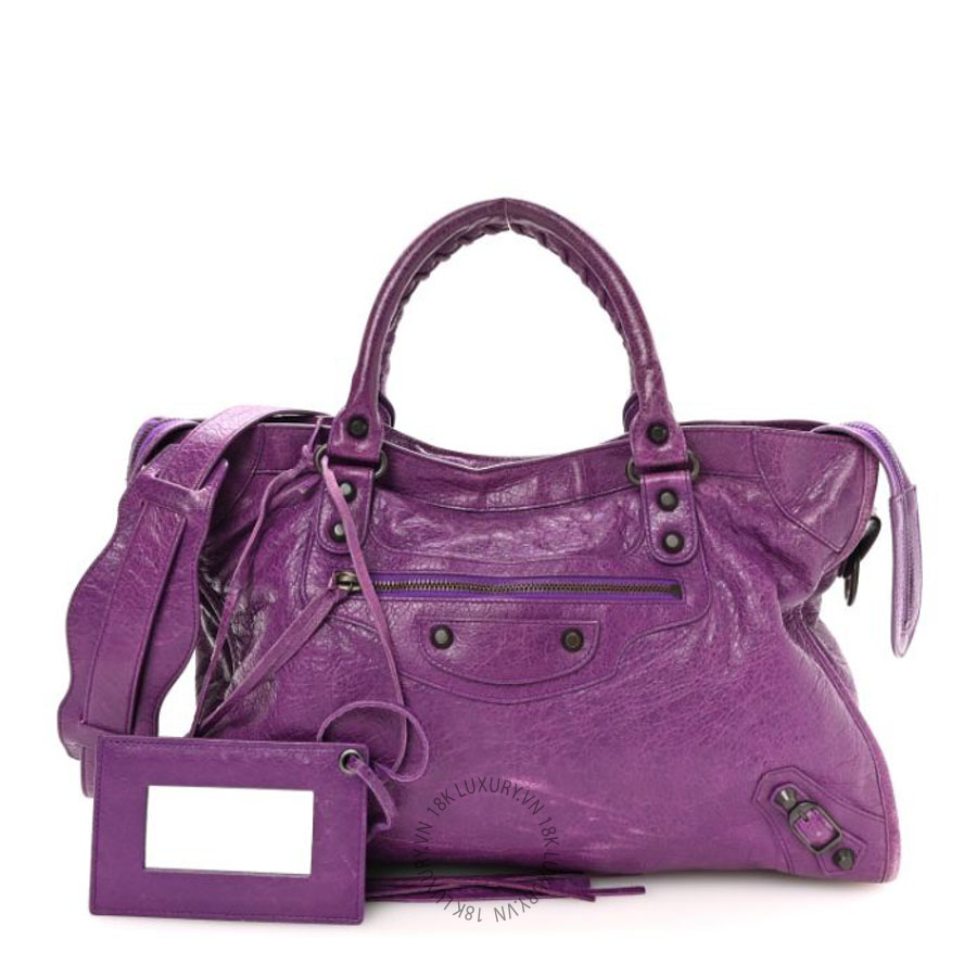Túi xách đeo chéo Balenciaga Agneau Classic Hardware City Ultraviolet BLG289