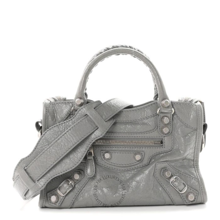 Túi xách đeo chéo Balenciaga Agneau Giant 12 Silver Hardware Mini City Gris Haussmannien BLG167