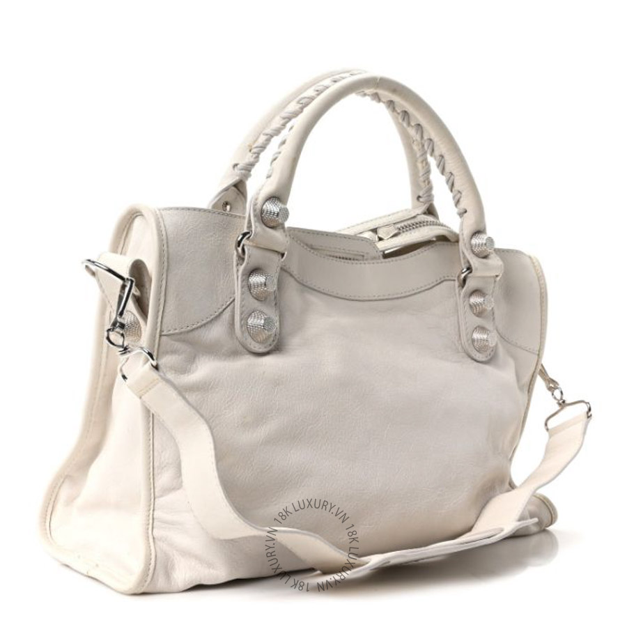 Túi xách đeo chéo Balenciaga Agneau Giant 21 Silver Hardware City White Light BLG075