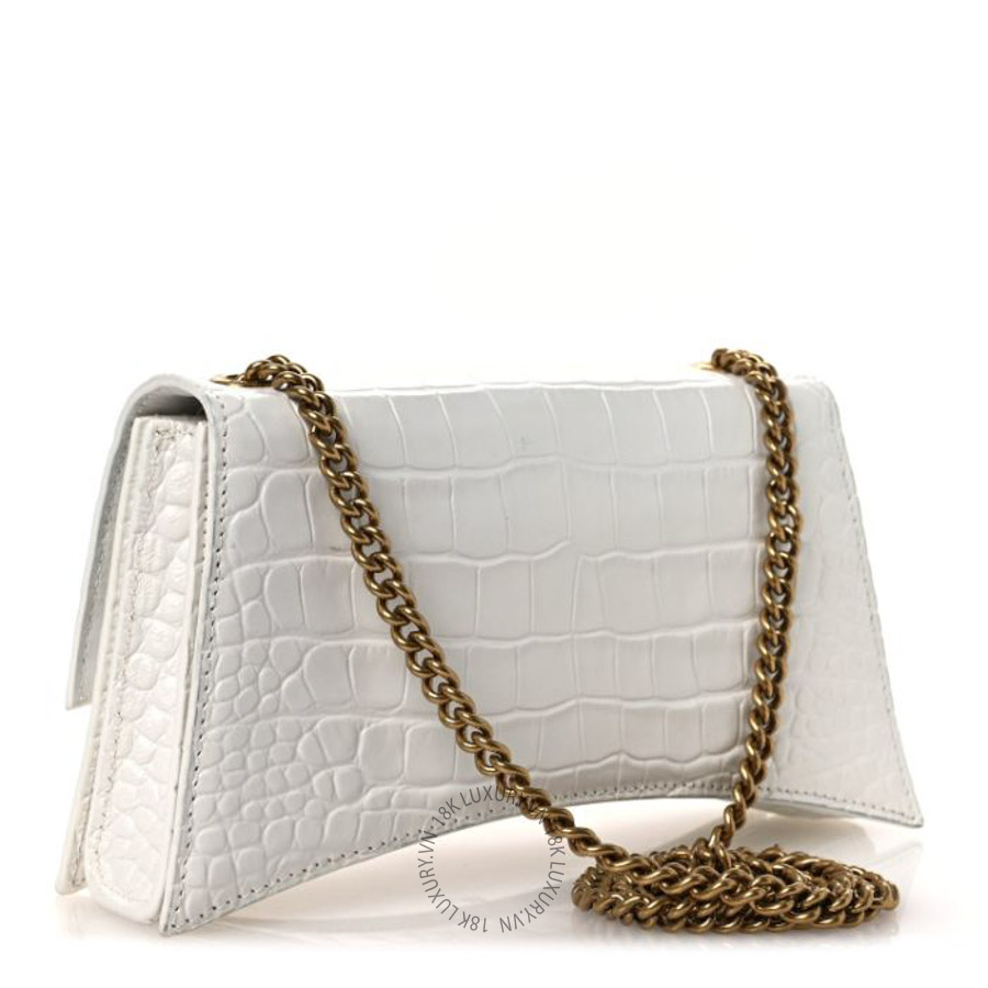 Túi xách đeo chéo Balenciaga Calfskin Crocodile Embossed Small Crush Chain Bag White BLG378