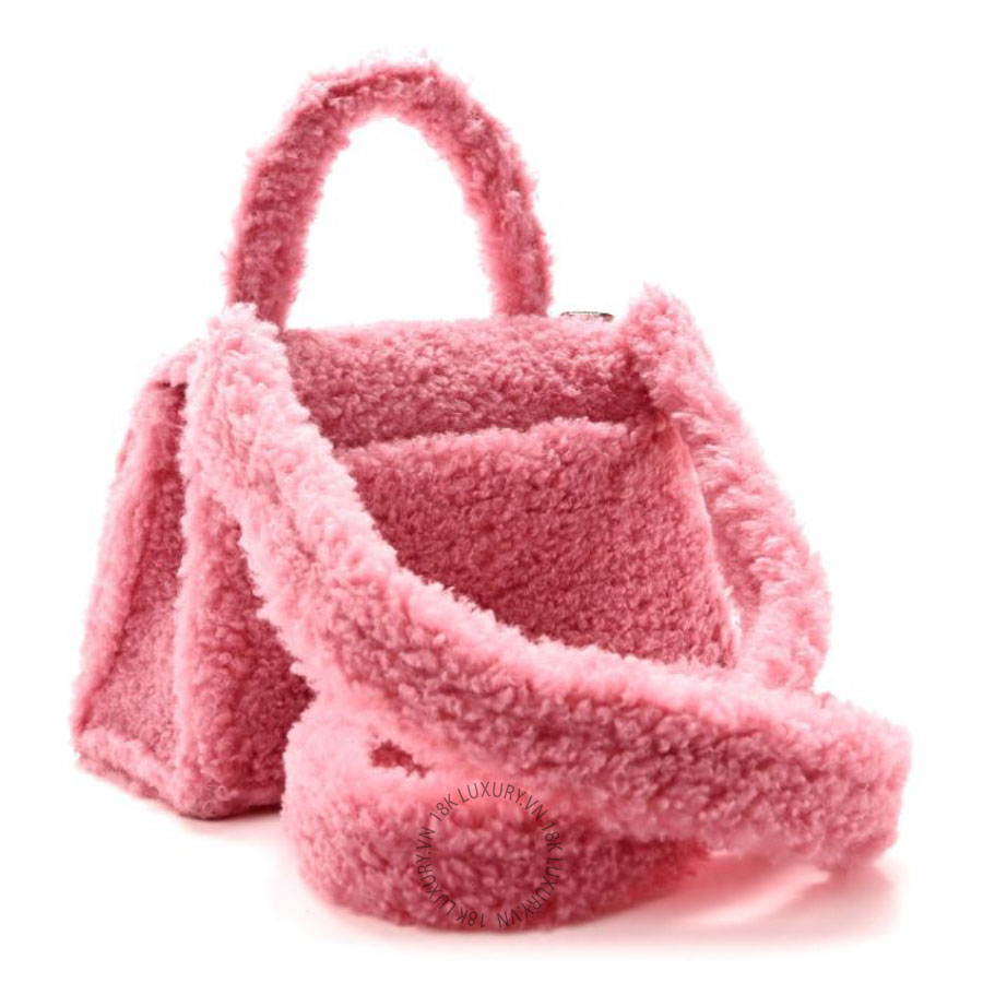 Túi xách đeo chéo Balenciaga Curly Faux Shearling Small Hourglass Top Handle Bag Sweet Pink Pink BLG317
