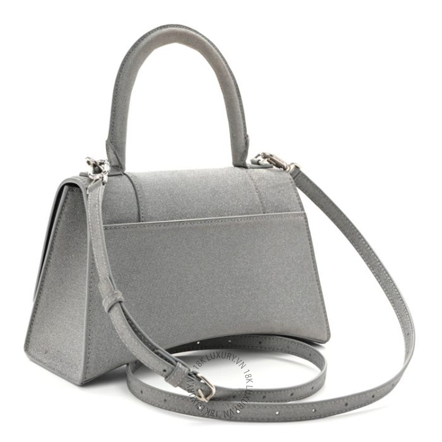 Túi xách đeo chéo Balenciaga Glitter Fabric Small Hourglass Top Handle Bag Grey BLG434