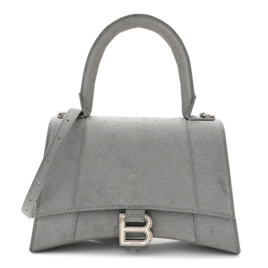 Túi xách đeo chéo Balenciaga Glitter Fabric Small Hourglass Top Handle Bag Grey BLG434