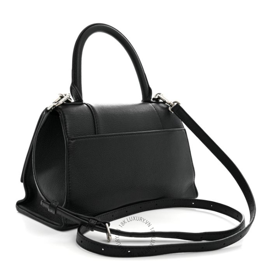 Túi xách đeo chéo Balenciaga Grained Calfskin Small Hourglass Top Handle Bag Black BLG231