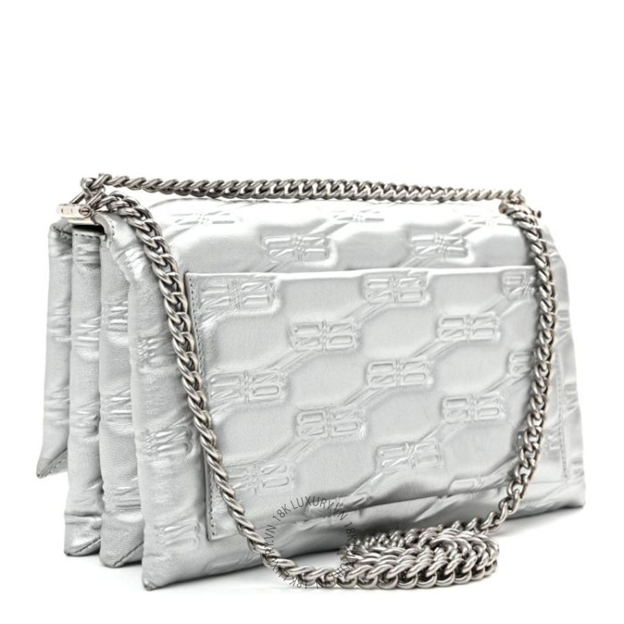Túi xách đeo chéo Balenciaga Nappa Allover License BB Monogram Embossed Medium Triplet Bag Silver BLG393
