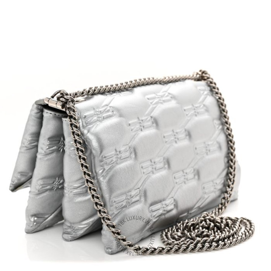 Túi xách đeo chéo Balenciaga Nappa Allover License BB Monogram Embossed Small Triplet Bag Silver BLG394