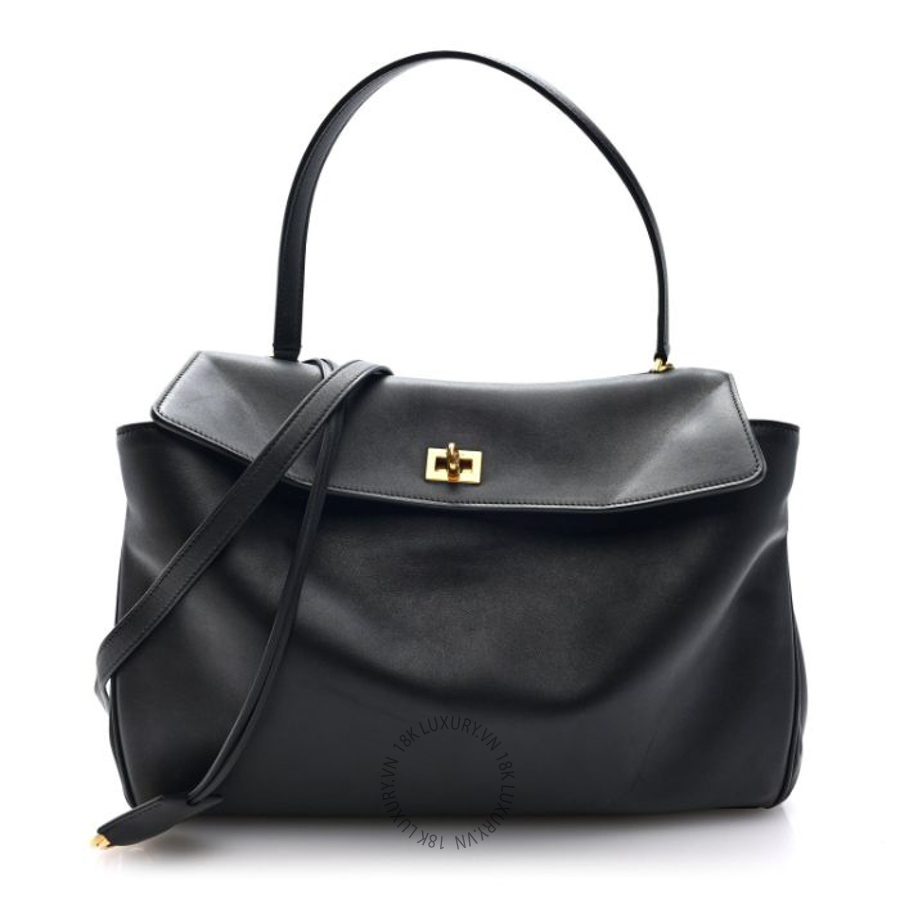 Túi xách đeo chéo Balenciaga Natural Smooth Calfskin Medium Rodeo Top Handle Handbag Black BLG031