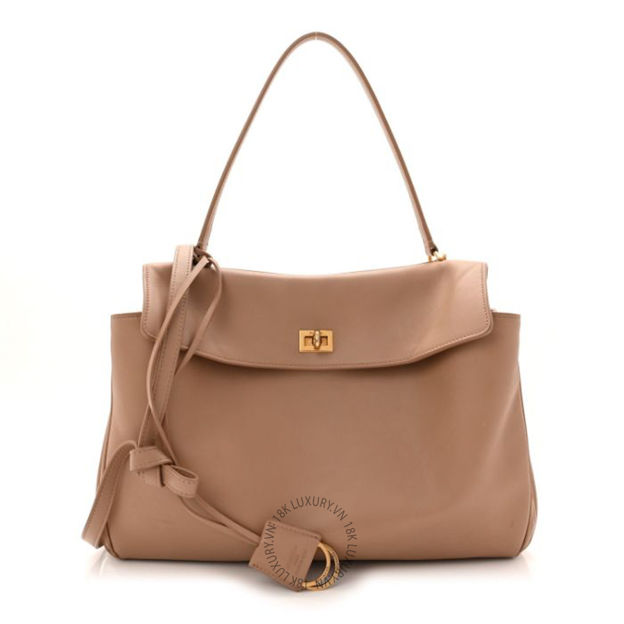 Túi xách đeo chéo Balenciaga Smooth Calfskin Medium Rodeo Top Handle Handbag Latte BLG194
