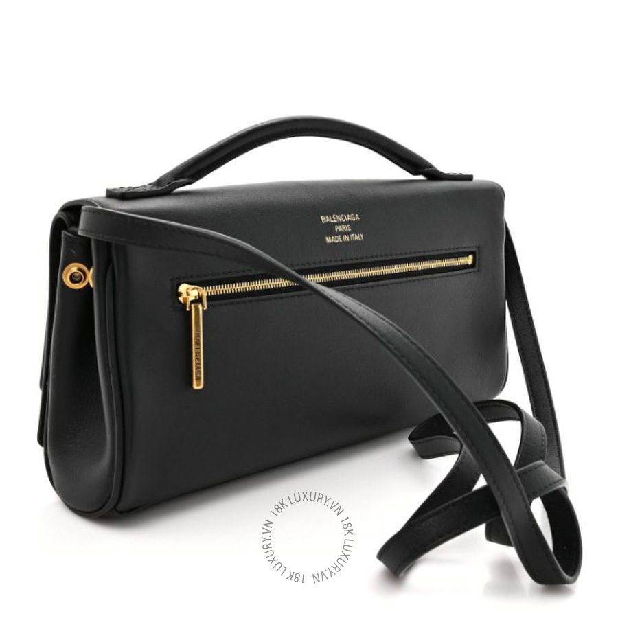 Túi xách đeo chéo Balenciaga Smooth Calfskin Small Bel Air Clutch On Strap Black BLG335