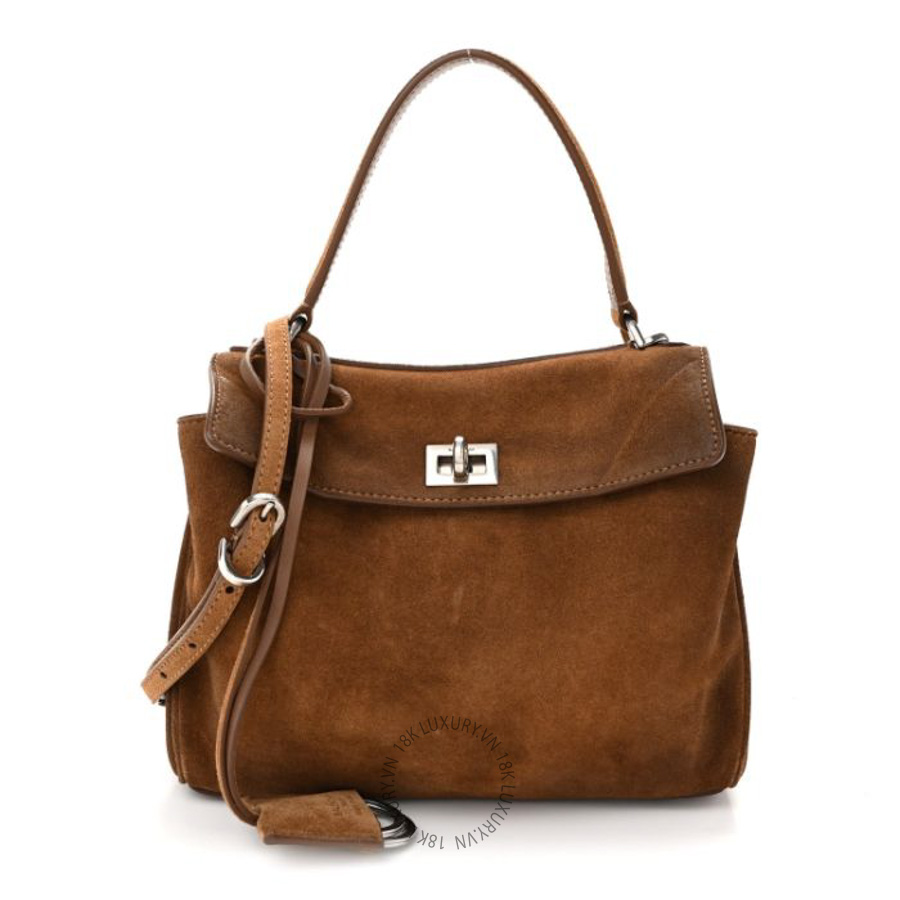 Túi xách đeo chéo Balenciaga Waxed Suede Mini Rodeo Top Handle Handbag Camel BLG283