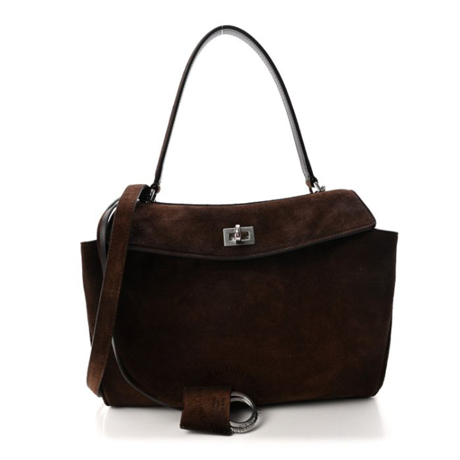 Túi xách đeo chéo Balenciaga Waxed Suede Small Rodeo Top Handle Handbag Light Espresso BLG360