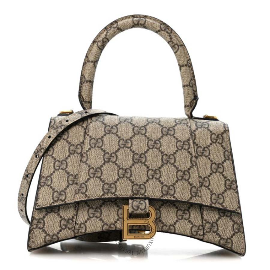 Túi xách đeo chéo Balenciaga X GUCCI GG Supreme Monogram Small Hourglass Top Handle Bag Beige Ebony BLG185