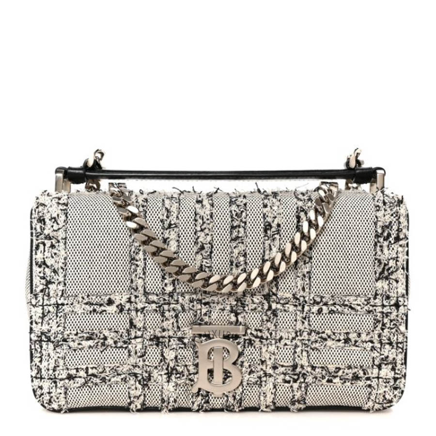 Túi xách đeo chéo Burberry Lambskin Needle Punch Quilted Check Small Lola Bag White Black FPTG092