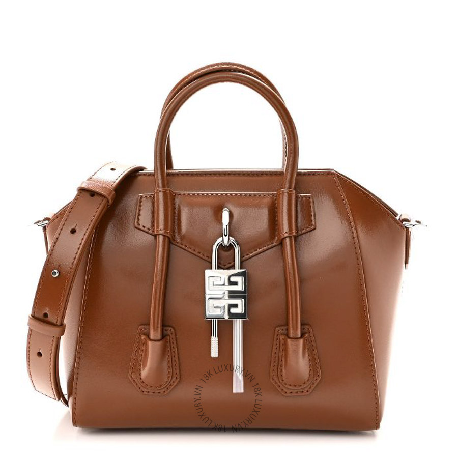 Túi xách đeo chéo Givenchy Box Calfskin Mini Lock Antigona Shoulder Bag Beige Chestnut TGV019