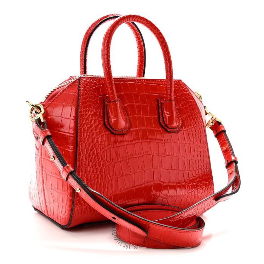 Túi xách đeo chéo Givenchy Calfskin Crocodile Embossed Mini Antigona Red TGV075