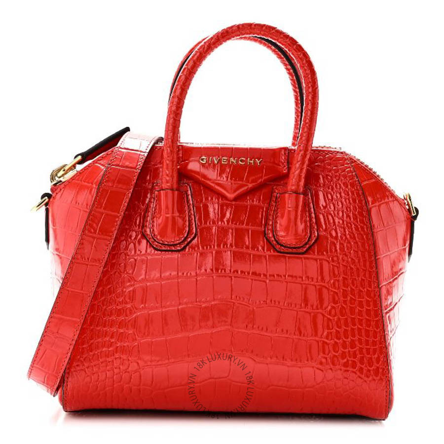 Túi xách đeo chéo Givenchy Calfskin Crocodile Embossed Mini Antigona Red TGV075