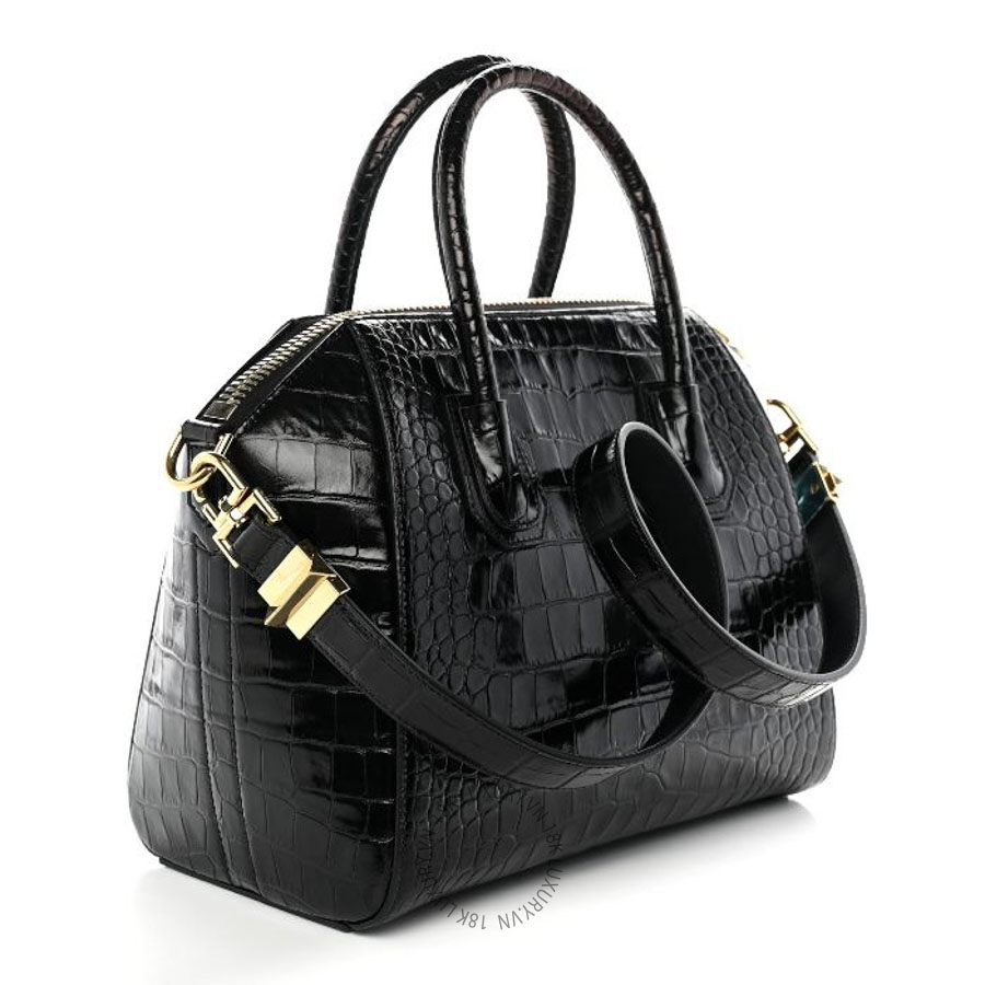 Túi xách đeo chéo Givenchy Calfskin Crocodile Embossed Small Antigona Black TGV074