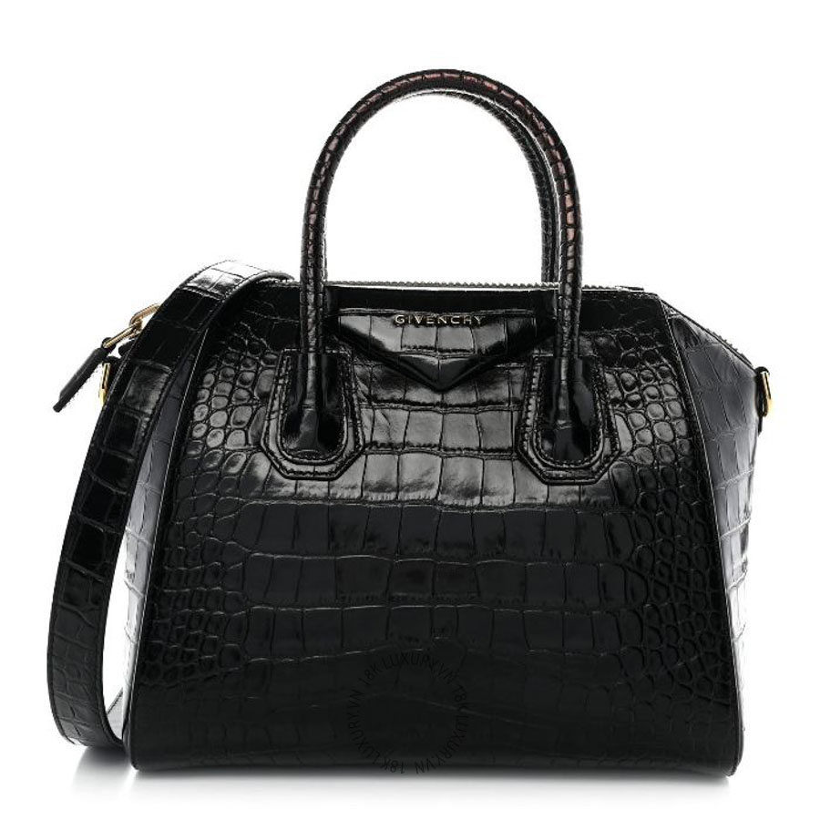 Túi xách đeo chéo Givenchy Calfskin Crocodile Embossed Small Antigona Black TGV074