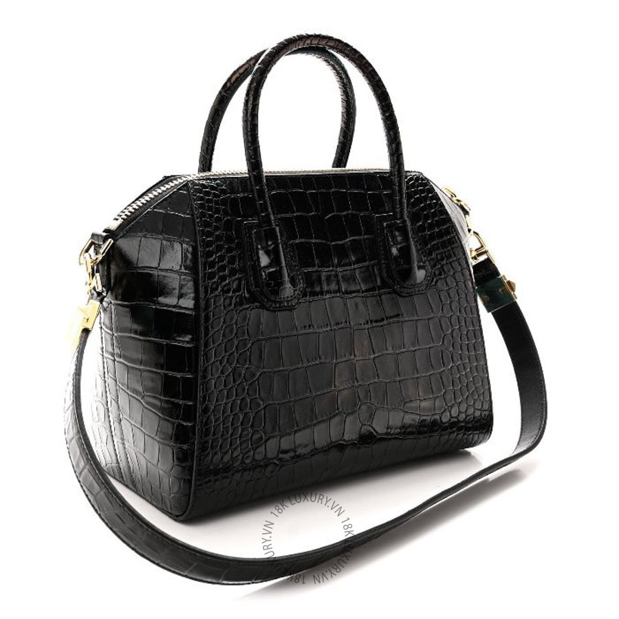 Túi xách đeo chéo Givenchy Calfskin Crocodile Embossed Small Antigona Black TGV083