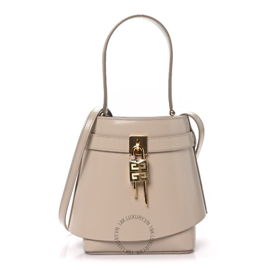 Túi xách đeo chéo mini Givenchy Box Calfskin Shark Lock Bucket Bag Beige TGV055