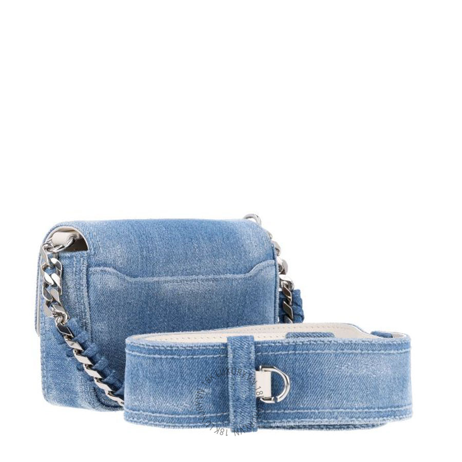 Túi xách đeo chéo mini Givenchy Denim Small 4G Woven Chain Crossbody Blue TGV067