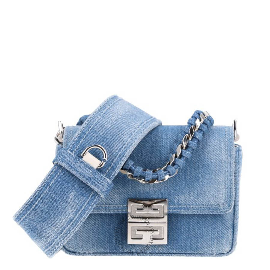 Túi xách đeo chéo mini Givenchy Denim Small 4G Woven Chain Crossbody Blue TGV067