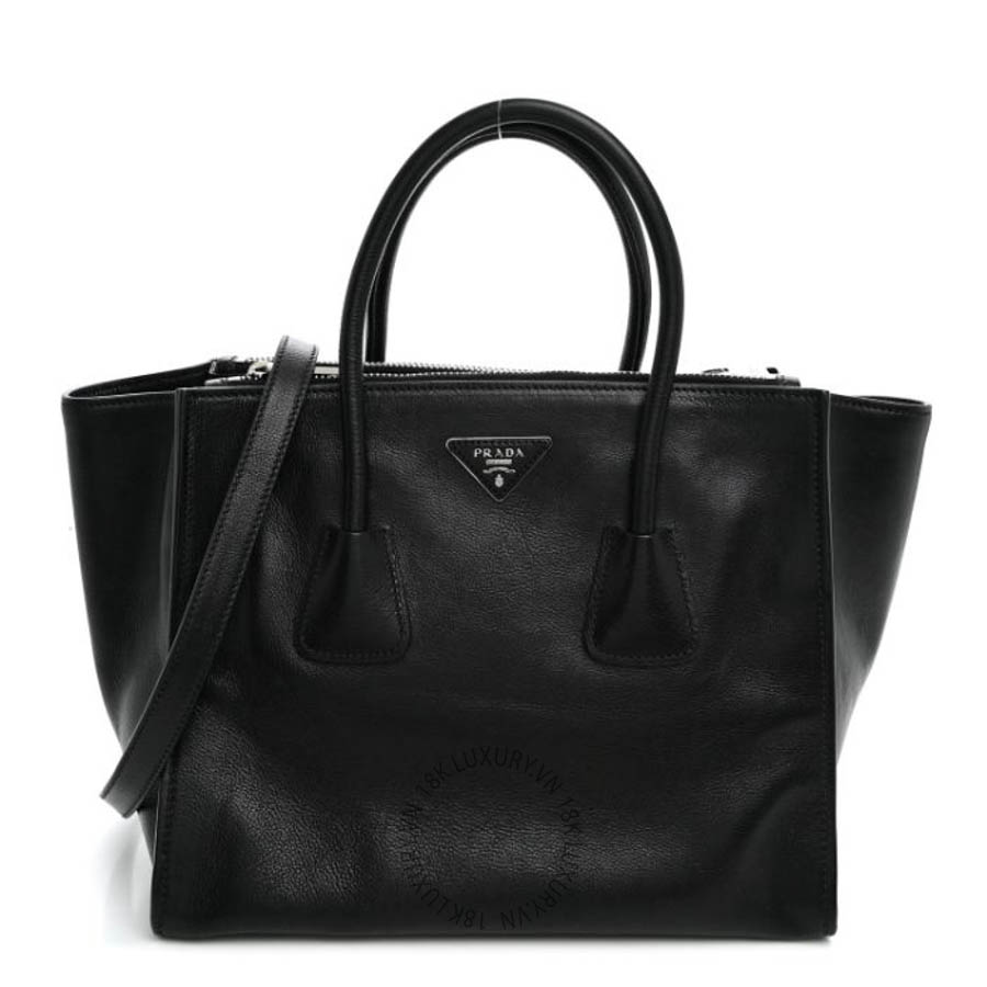 Túi xách đeo chéo Prada Glace Calf Twin Pocket Tote Black FPTP132