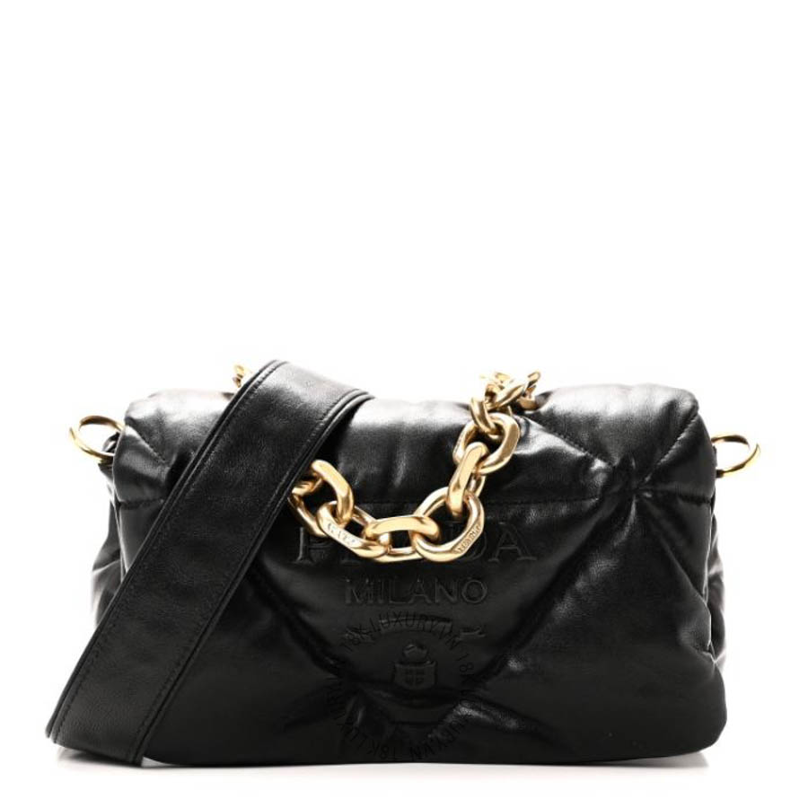 Túi xách đeo chéo Prada Nappa Soft Padded Logo Embossed Triangle Quilted Small Shoulder Bag Black FPTP426