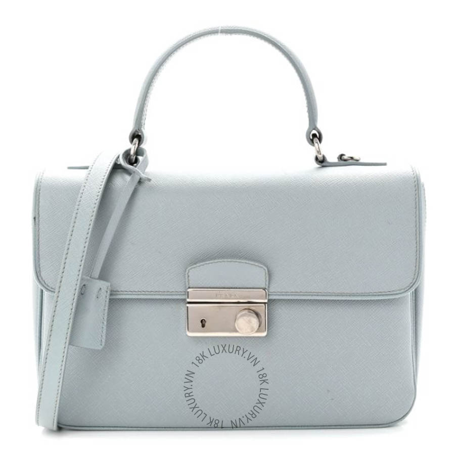 Túi xách đeo chéo Prada Saffiano Lux Sound Top Handle Light Blue FPTP031