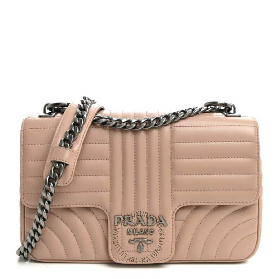 Túi xách đeo chéo Prada Soft Calfskin Impunture Diagramme Medium Chain Flap Shoulder Bag Cipria FPTP503