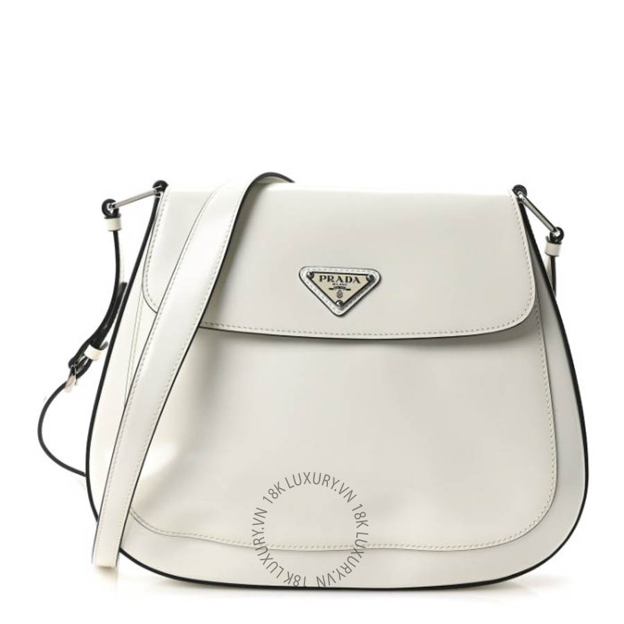 Túi xách đeo chéo Prada Spazzolato Cleo Flap Adjustable Strap Shoulder Bag White FPTP319