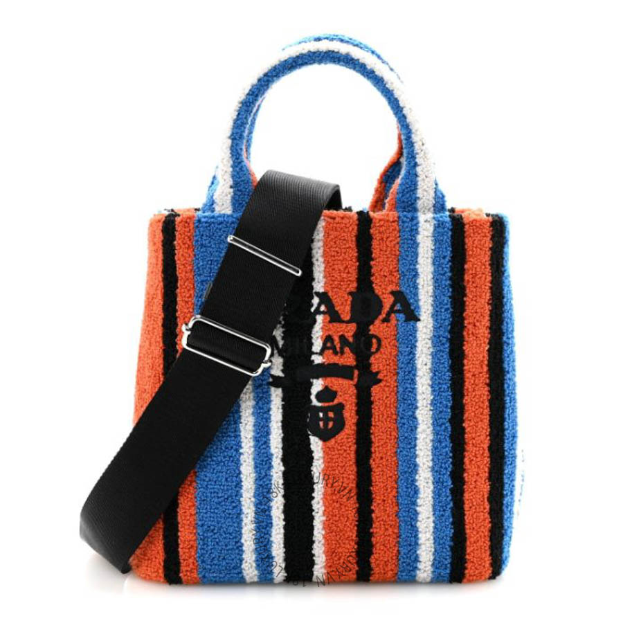 Túi xách đeo chéo Prada Terry Cloth Small Stripe Tote Arancio FPTP346