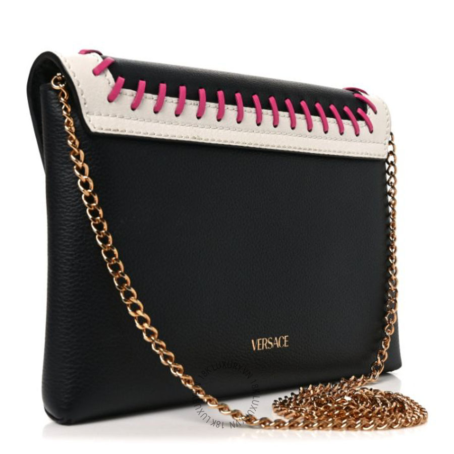Túi xách đeo chéo Versace Calfskin Medusa Whipstitch Envelope Clutch Black White TVS21
