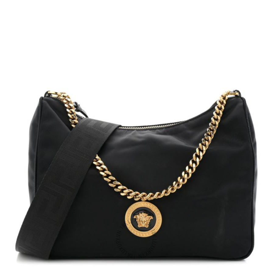Túi xách đeo chéo Versace Nylon Tribute Chain Crossbody Shoulder Bag Black TVS01