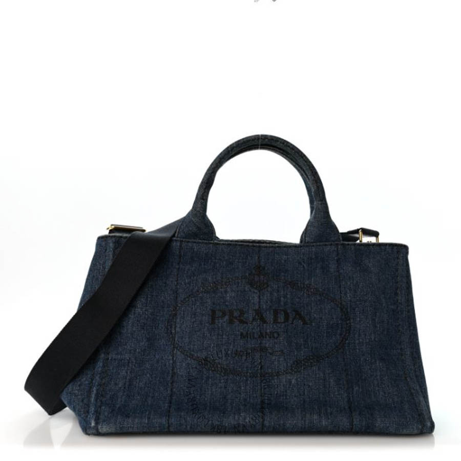 Túi xách Prada Denim Canapa Logo Tote Bleu FPTP066