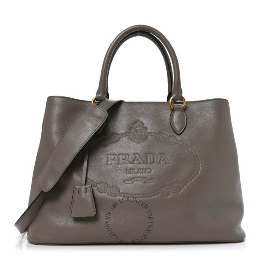 Túi xách Prada Glace Calfskin Embossed Logo Tote Argilla FPTP187