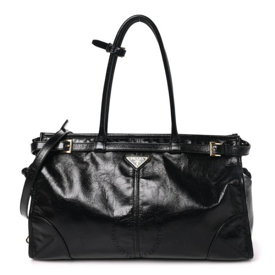 Túi xách Prada Glossy Calfskin Triangle Large Bonnie Shoulder Bag Black FPTP639