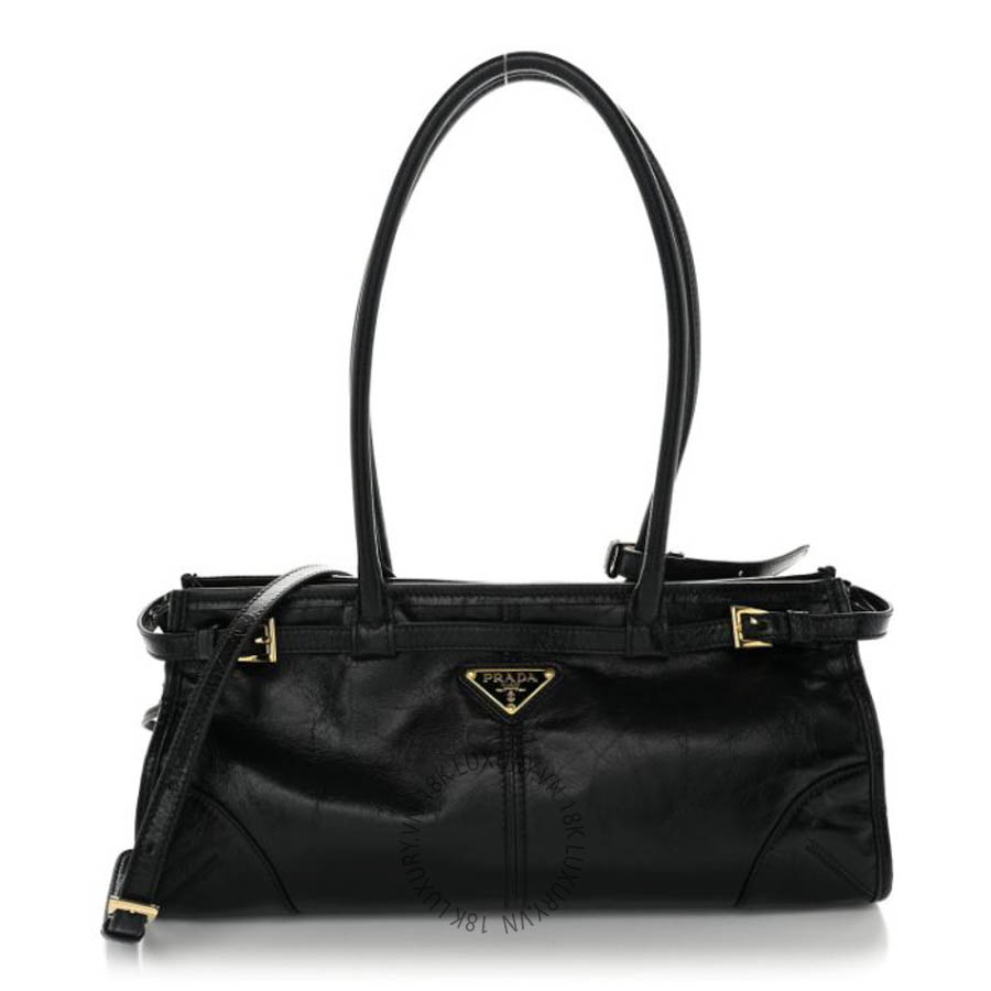 Túi xách Prada Glossy Calfskin Triangle Medium Bonnie Shoulder Bag Black FPTP636
