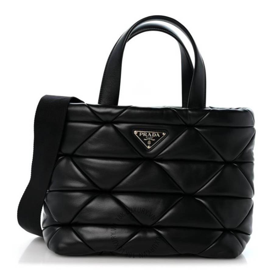 Túi xách Prada Nappa Triangle Quilted Padded Double Handled Zip Pocket Tote Black FPTP406
