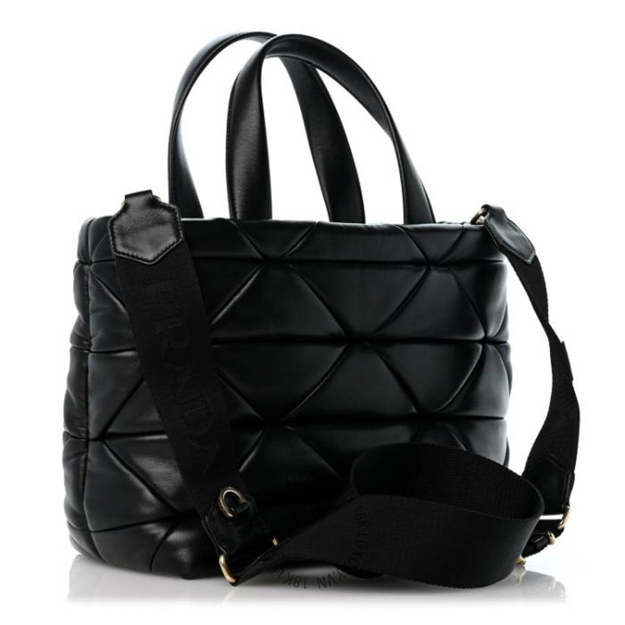 Túi xách Prada Nappa Triangle Quilted Padded Double Handled Zip Pocket Tote Black FPTP406